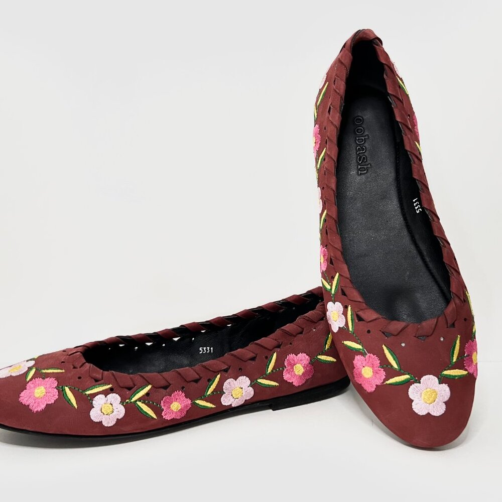 June Wine leather Flower embroidered Ballerina
